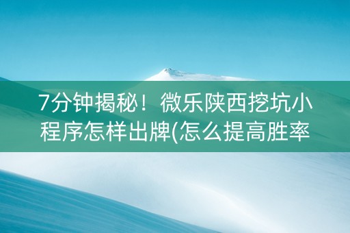 7分钟揭秘！微乐陕西挖坑小程序怎样出牌(怎么提高胜率)
