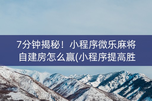 7分钟揭秘！小程序微乐麻将自建房怎么赢(小程序提高胜率)