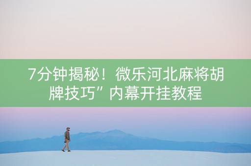 7分钟揭秘！微乐河北麻将胡牌技巧”内幕开挂教程