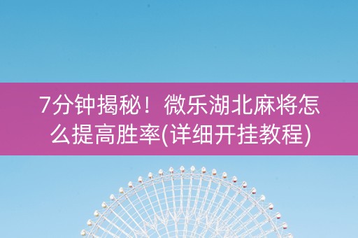7分钟揭秘！微乐湖北麻将怎么提高胜率(详细开挂教程)