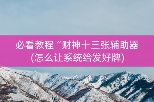 必看教程“财神十三张辅助器(怎么让系统给发好牌)