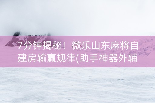 7分钟揭秘！微乐山东麻将自建房输赢规律(助手神器外辅工具)