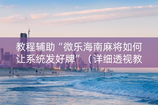 教程辅助“微乐海南麻将如何让系统发好牌”（详细透视教程）-哔哩哔哩