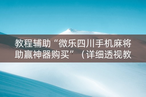 教程辅助“微乐四川手机麻将助赢神器购买”（详细透视教程）-哔哩哔哩
