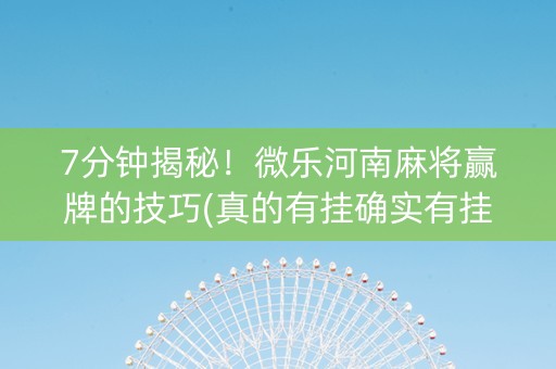 7分钟揭秘！微乐河南麻将赢牌的技巧(真的有挂确实有挂)