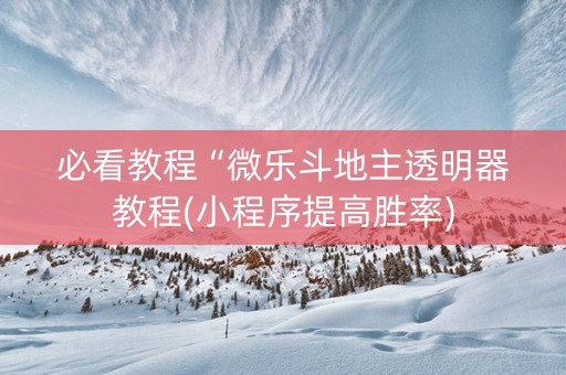 必看教程“微乐斗地主透明器教程(小程序提高胜率)