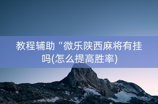 教程辅助“微乐陕西麻将有挂吗(怎么提高胜率)
