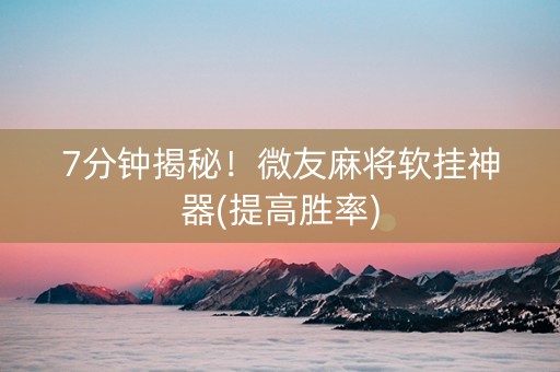7分钟揭秘！微友麻将软挂神器(提高胜率)
