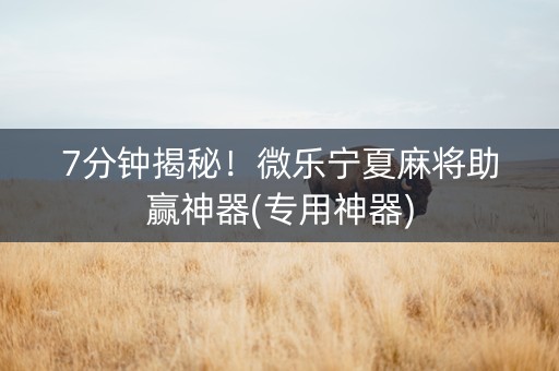 7分钟揭秘！微乐宁夏麻将助赢神器(专用神器)