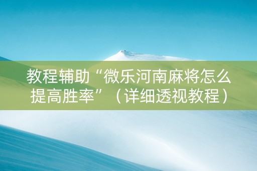 教程辅助“微乐河南麻将怎么提高胜率”（详细透视教程）-哔哩哔哩