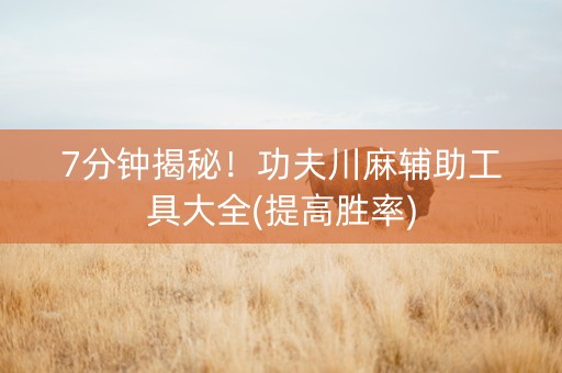 7分钟揭秘！功夫川麻辅助工具大全(提高胜率)