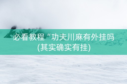 必看教程“功夫川麻有外挂吗(其实确实有挂)