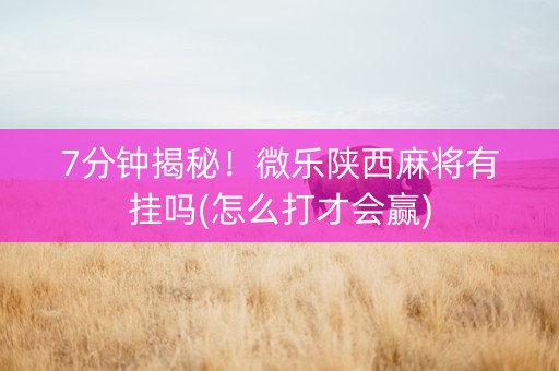 7分钟揭秘！微乐陕西麻将有挂吗(怎么打才会赢)