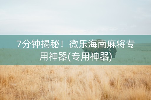 7分钟揭秘！微乐海南麻将专用神器(专用神器)