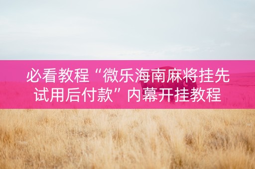 必看教程“微乐海南麻将挂先试用后付款”内幕开挂教程