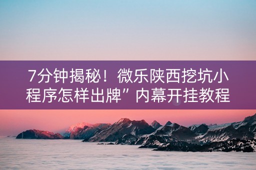7分钟揭秘！微乐陕西挖坑小程序怎样出牌”内幕开挂教程