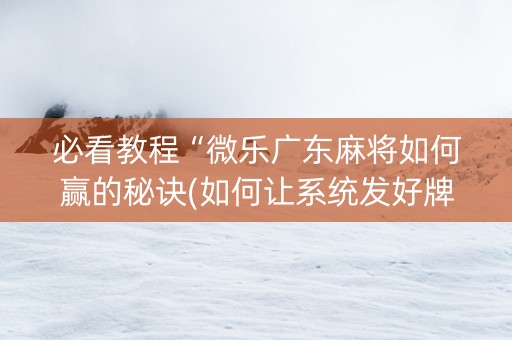 必看教程“微乐广东麻将如何赢的秘诀(如何让系统发好牌)