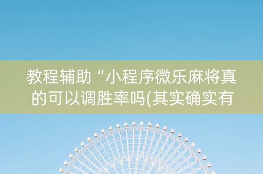 教程辅助“小程序微乐麻将真的可以调胜率吗(其实确实有挂)