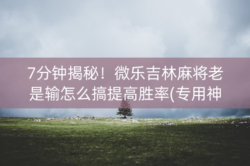 7分钟揭秘！微乐吉林麻将老是输怎么搞提高胜率(专用神器)