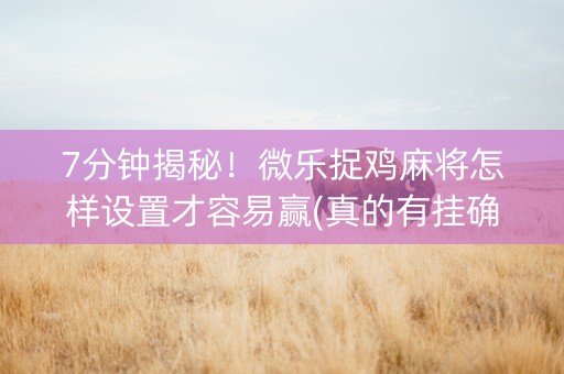 7分钟揭秘！微乐捉鸡麻将怎样设置才容易赢(真的有挂确实有挂)