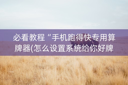 必看教程“手机跑得快专用算牌器(怎么设置系统给你好牌)
