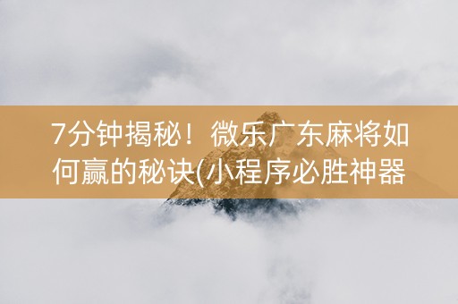7分钟揭秘！微乐广东麻将如何赢的秘诀(小程序必胜神器)