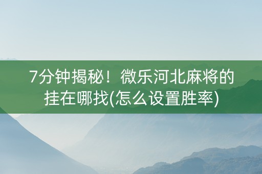 7分钟揭秘！微乐河北麻将的挂在哪找(怎么设置胜率)