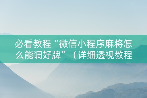 必看教程“微信小程序麻将怎么能调好牌”（详细透视教程）-哔哩哔哩
