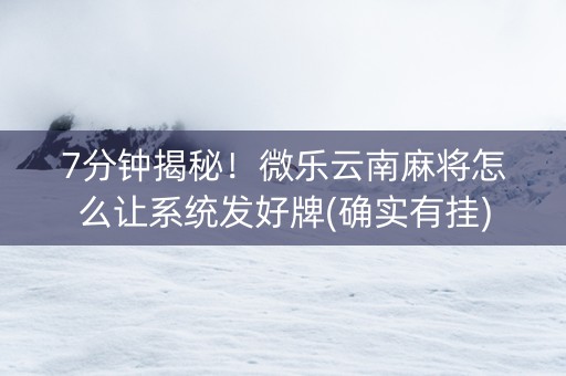 7分钟揭秘！微乐云南麻将怎么让系统发好牌(确实有挂)