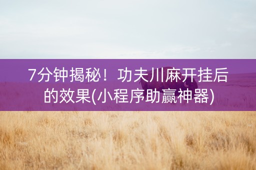 7分钟揭秘！功夫川麻开挂后的效果(小程序助赢神器)