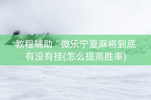 教程辅助“微乐宁夏麻将到底有没有挂(怎么提高胜率)