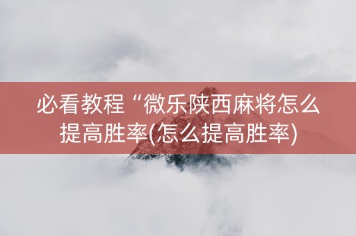 必看教程“微乐陕西麻将怎么提高胜率(怎么提高胜率)