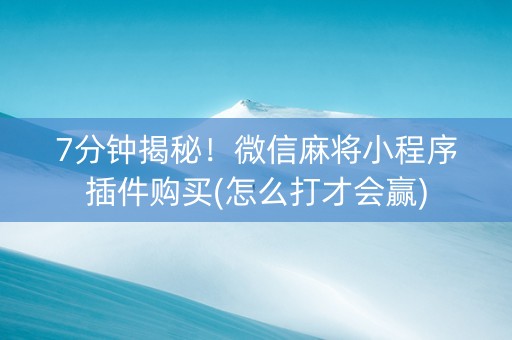 7分钟揭秘！微信麻将小程序插件购买(怎么打才会赢)