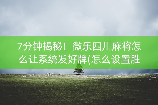 7分钟揭秘！微乐四川麻将怎么让系统发好牌(怎么设置胜率)