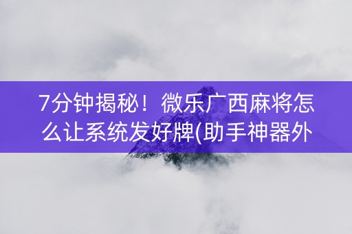 7分钟揭秘！微乐广西麻将怎么让系统发好牌(助手神器外辅工具)
