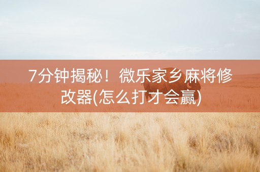 7分钟揭秘！微乐家乡麻将修改器(怎么打才会赢)