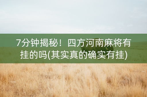 7分钟揭秘！四方河南麻将有挂的吗(其实真的确实有挂)