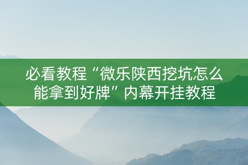必看教程“微乐陕西挖坑怎么能拿到好牌”内幕开挂教程