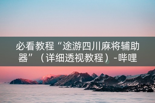 必看教程“途游四川麻将辅助器”（详细透视教程）-哔哩哔哩