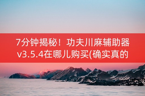 7分钟揭秘！功夫川麻辅助器v3.5.4在哪儿购买(确实真的有挂)