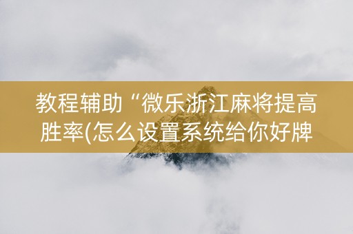 教程辅助“微乐浙江麻将提高胜率(怎么设置系统给你好牌)