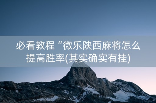 必看教程“微乐陕西麻将怎么提高胜率(其实确实有挂)