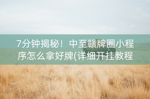 7分钟揭秘！中至赣牌圈小程序怎么拿好牌(详细开挂教程)
