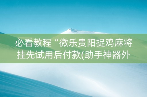 必看教程“微乐贵阳捉鸡麻将挂先试用后付款(助手神器外辅工具)