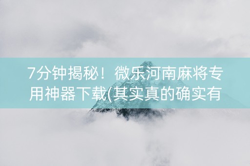 7分钟揭秘！微乐河南麻将专用神器下载(其实真的确实有挂)