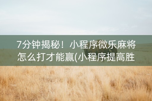 7分钟揭秘！小程序微乐麻将怎么打才能赢(小程序提高胜率)