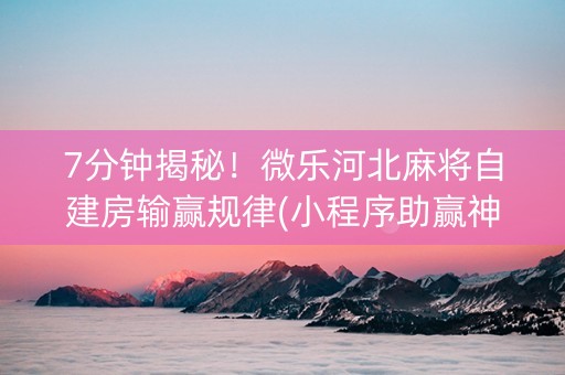 7分钟揭秘！微乐河北麻将自建房输赢规律(小程序助赢神器)