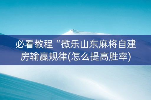 必看教程“微乐山东麻将自建房输赢规律(怎么提高胜率)