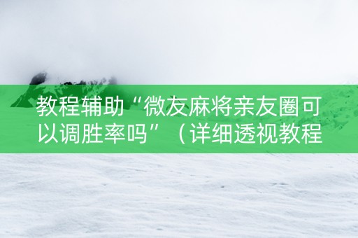 教程辅助“微友麻将亲友圈可以调胜率吗”（详细透视教程）-哔哩哔哩