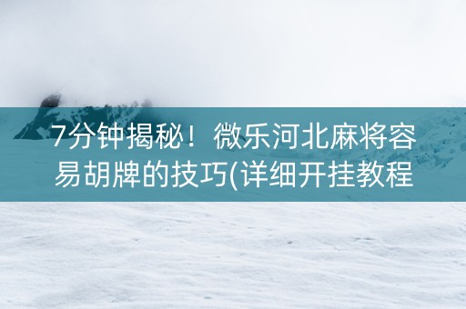 7分钟揭秘！微乐河北麻将容易胡牌的技巧(详细开挂教程)